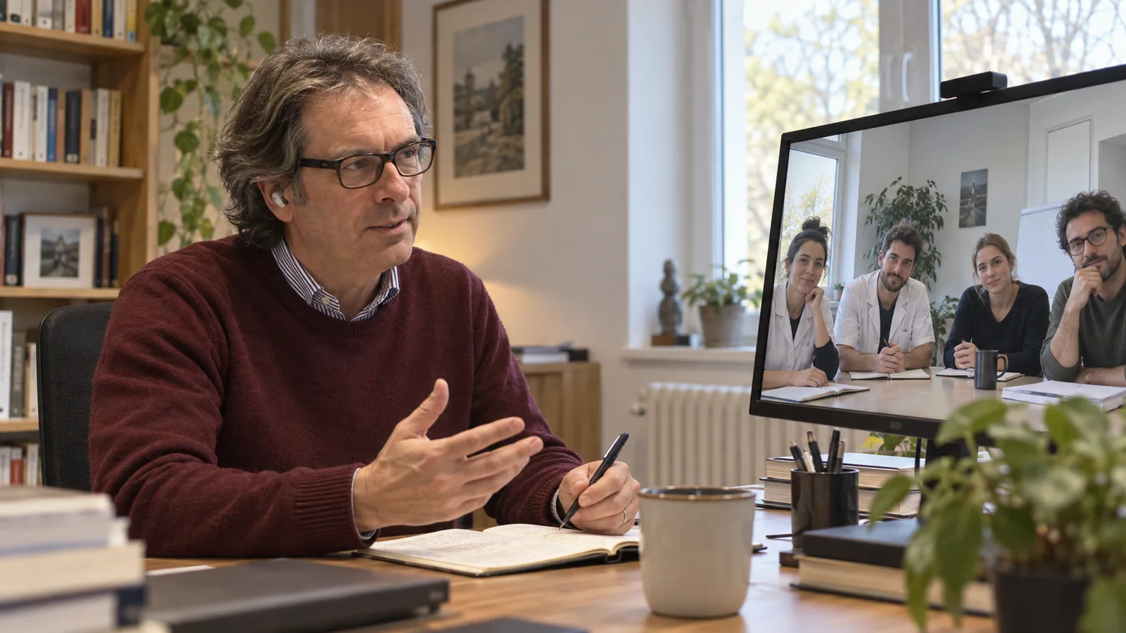 Illustration d’un échange professionnel en visioconférence